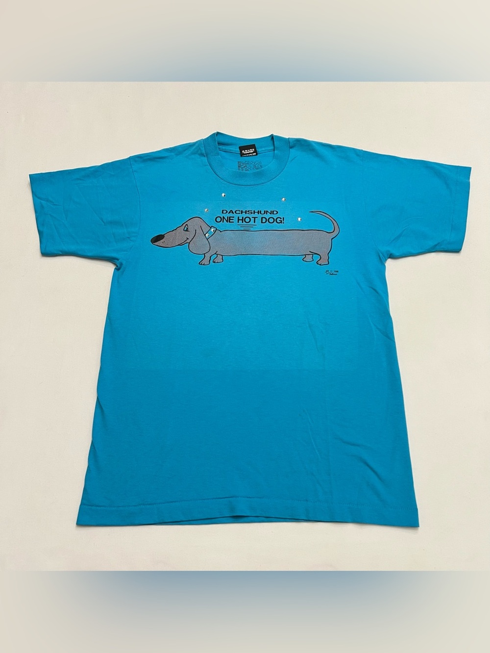 Vintage 80s Dachshund One Hot Dog Graphic T Shirt Rhinestone Screen Stars Sz L
